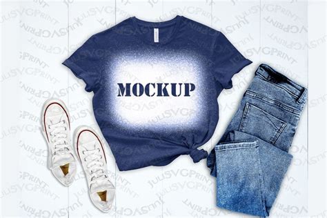 Bleached Shirt Mockup 3005 Bella Canvas Navy Blue Flat Lay