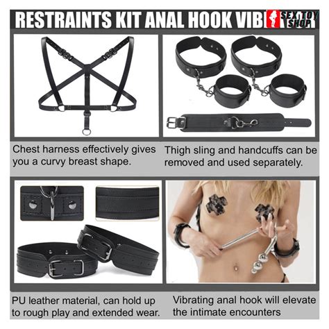 Vibrating Anal Hook Thigh Sling Chest Harness Behind Back Handcuffs