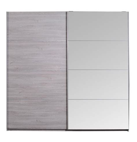 Armoire 2 portes coulissantes chêne gris et miroir Maeva 230 cm Leroy