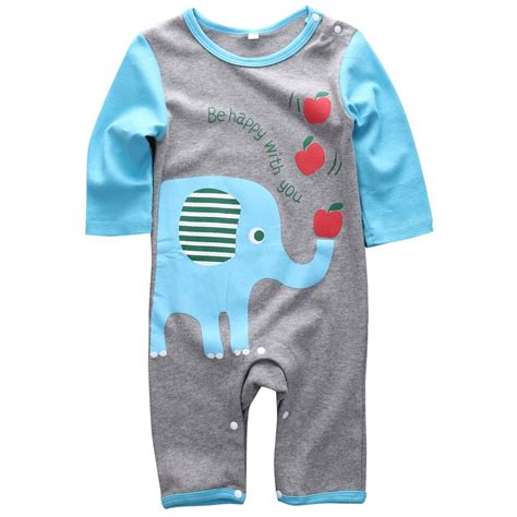 Lange Mouw Olifant Print Romper Voor Baby Boy Jump Grandado