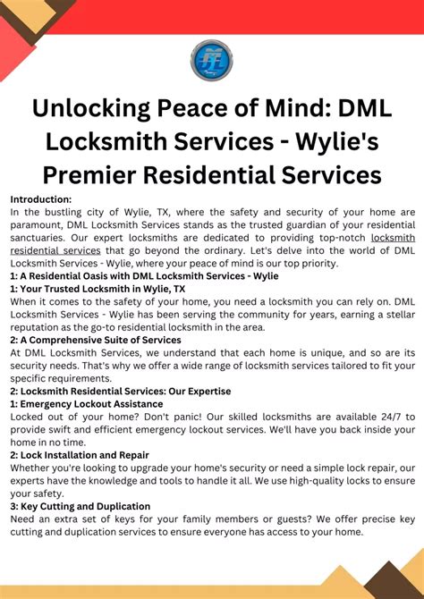 Ppt Unlocking Peace Of Mind Dml Locksmith Services Wylies Premier