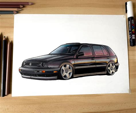 Volkswagen Golf Mk3 Poster Realistic Car Drawing Print T Wall Decor Etsy