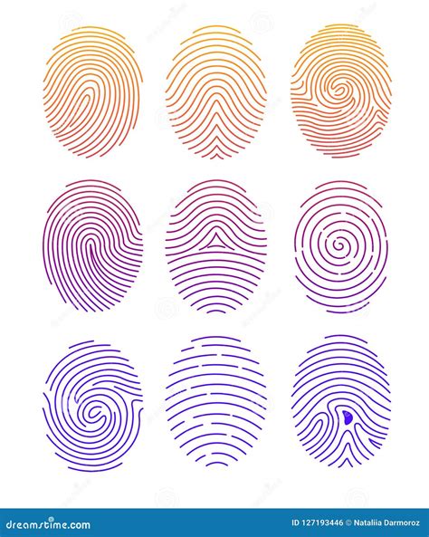 Vector Illustration Set Of Different Shape Fingerprint With Color