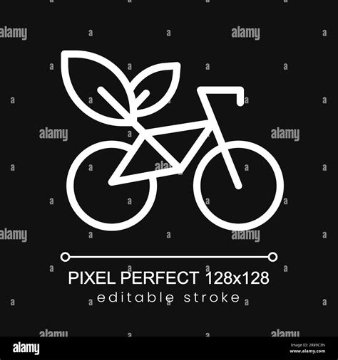 Bicycle With Leaves Pixel Perfect White Linear Icon For Dark Theme