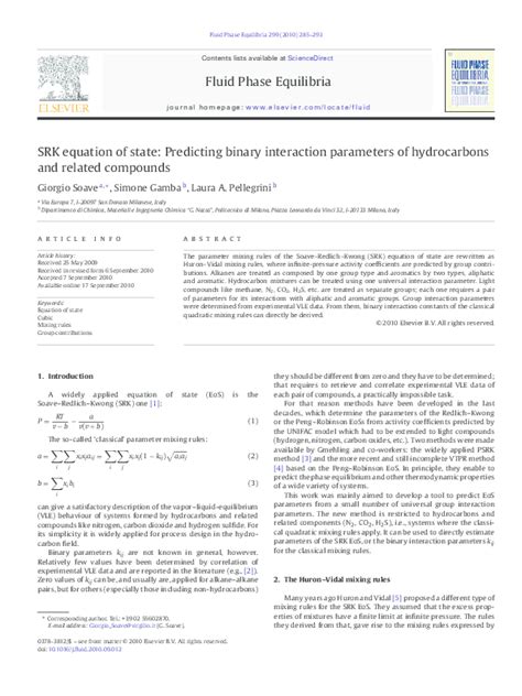 (PDF) SRK equation of state: Predicting binary interaction parameters ...