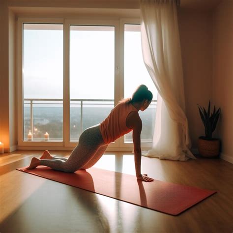 Premium Ai Image A Woman Doing Yoga In Front Of A Window With A Red