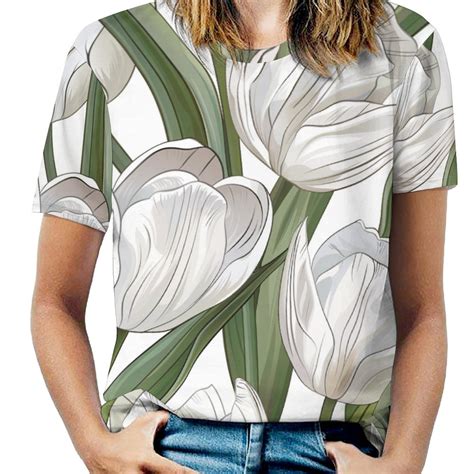 DNAGSBBSN White Tulips 640 Full Print Graphic T Shirts Short Sleeve