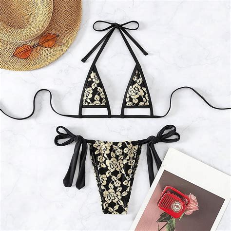 Generic 2025 New Printed Lace Up Split Swimsuit Women S Three Point Sexy Beach Bikini Swimsuit