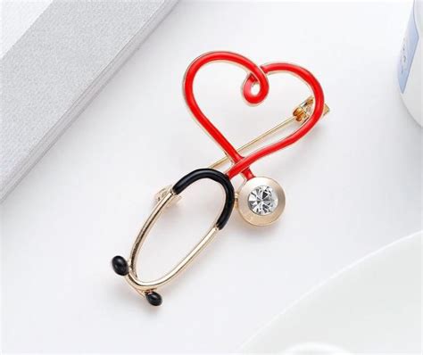 Heart Stethoscope Brooch Pin For Healthcare Workers