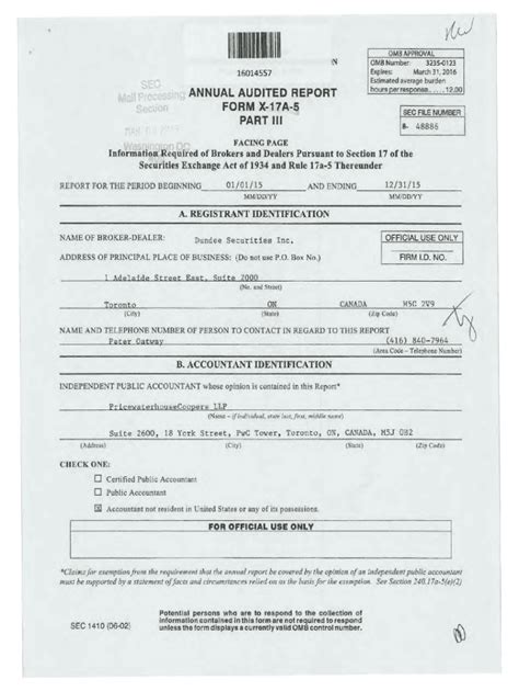 Fillable Online ANNUAL AUDITED REPORT FORM X 17A 5 SEC PART III A 51483