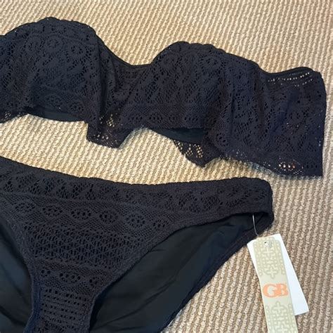 Gianni Bini Swim Nwt Gianni Bini Black Crochet Off Shoulder Bikini Size Large Poshmark