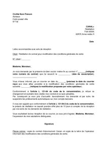 Exemple De Lettre Resiliation Canal Plus