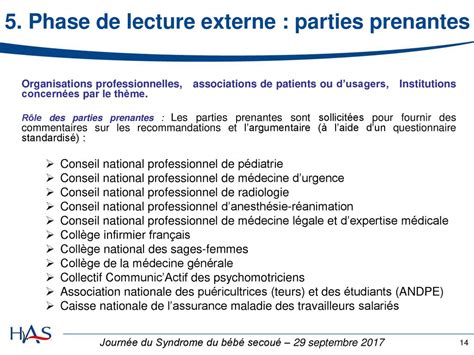 Elaboration de la recommandation sur le syndrome du bébé secoué ppt