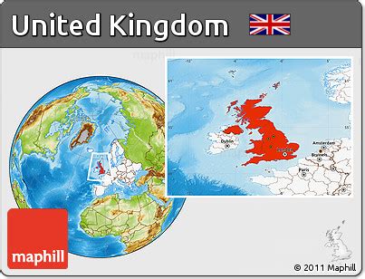 Free Physical Location Map of United Kingdom, highlighted continent