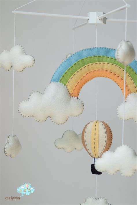 Rainbow And Hot Air Balloons Baby Mobile Muted Rainbow Baby Etsy