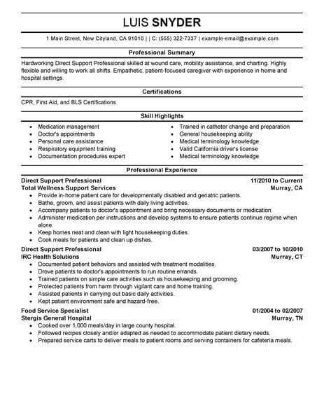 Best Direct Support Professional Resume Example From Professional