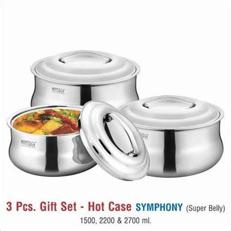 Round Stainless Steel Hot Case Symphony 3 Pcs Gift Set For Home Size 1500 2200 2700 Ml At