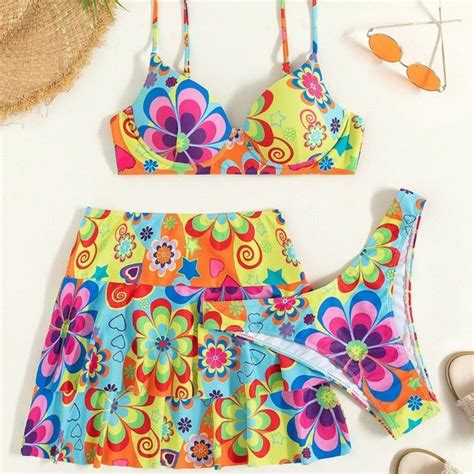 Swim Pack Floral Print Push Up Bikini Swimsuit Beach Skirt Poshmark