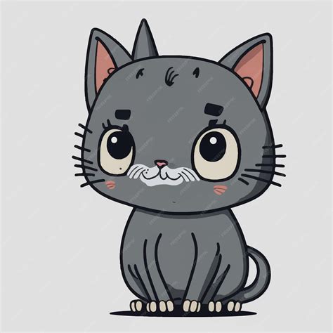 Premium Vector Cute Grey Cat Cartoon Vector Illustration White Background