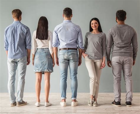 premium photo beautiful young people standing   row
