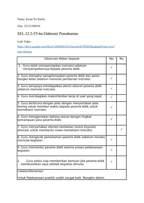 Elaborasi Pemahaman Oke Nama Irwan Tri Susilo Nim Sel