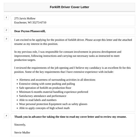 Forklift Driver Cover Letter Velvet Jobs