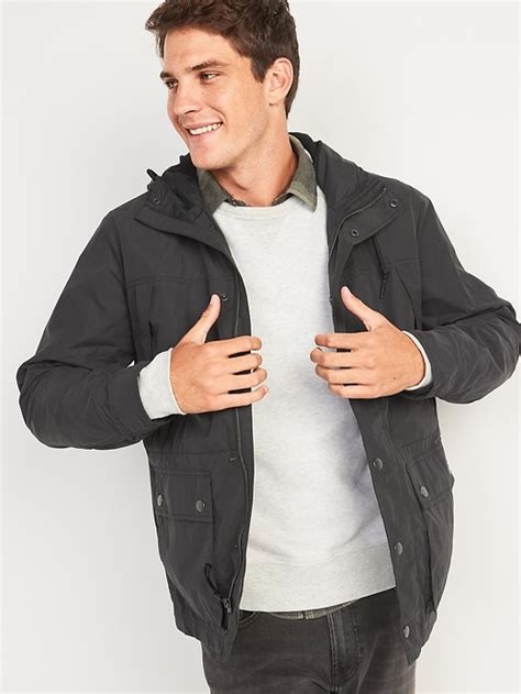 Old Navy Water Resistant Hooded Nylon Utility Jacket For Men