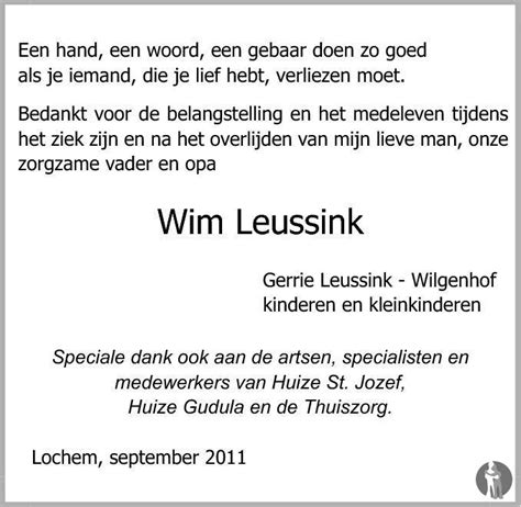 Jan Willem Wim Leussink Overlijdensbericht En Condoleances