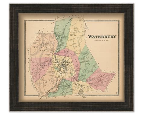 WATERBURY, Connecticut, 1868 Map, Replica or Genuine Original