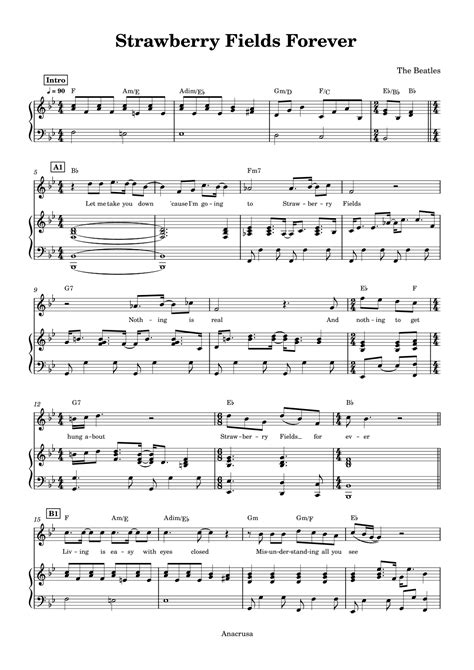 Strawberry Fields Forever Arr Anacrusa By The Beatles Sheet Music For Piano Vocal And Guitar