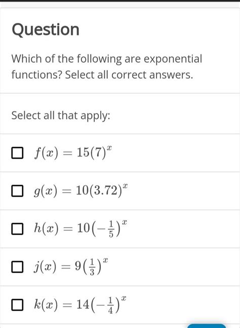 Solved Which Of The Following Are Exponential Functions