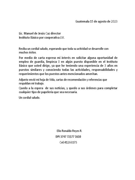 Ejemplo Carta De Solicitud De Empleo Pdf