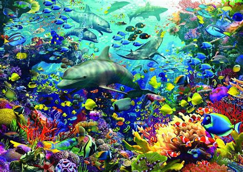 Augmented Reality Underwater Dolphins Fish Colors Coral Artwork