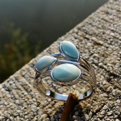 Natural Larimar Rings Antique Designs Oval Larimar Women Rings 925 ...