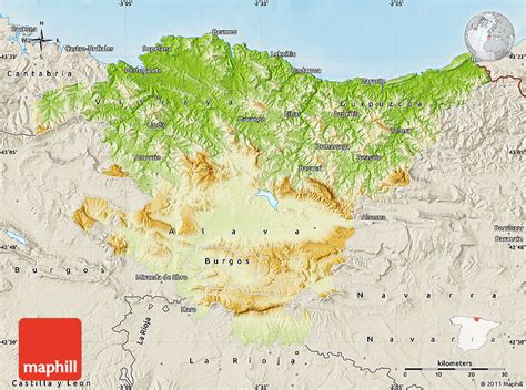 Physical Map of País Vasco, shaded relief outside