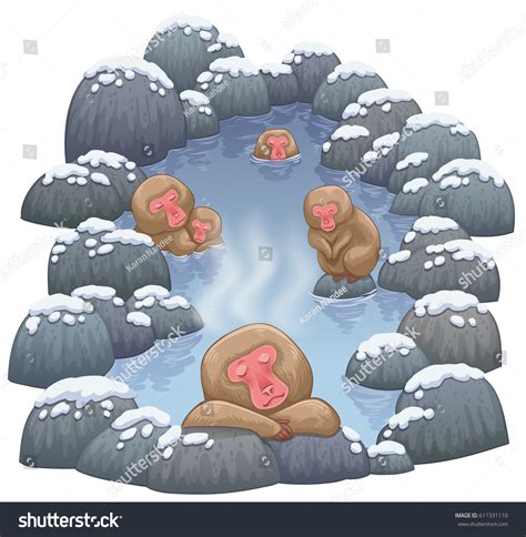 Japanese Snow Monkey Relaxing Onsen Hot Stock Vector Royalty Free Shutterstock
