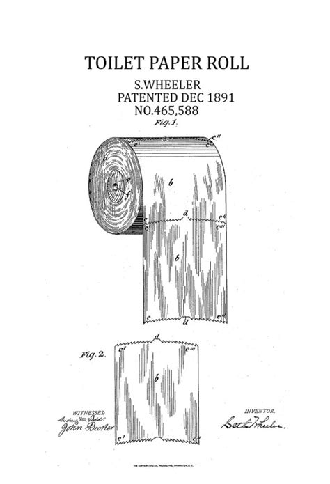 Toilet Paper Roll Patent Drawing A Poster Art Print Black