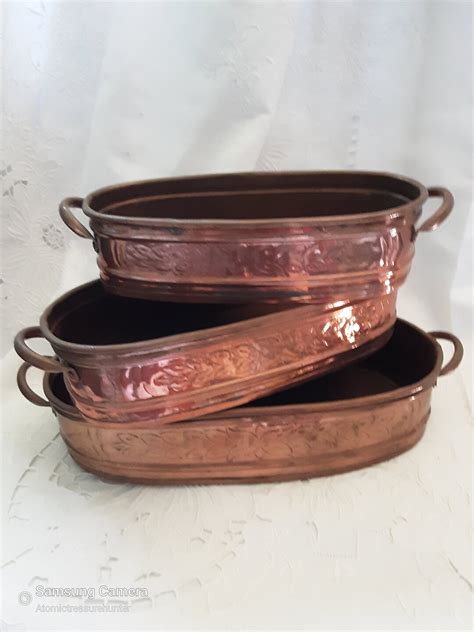 Vintage Copper Oblong Planter Set 3 Piece Small Medium Large Window