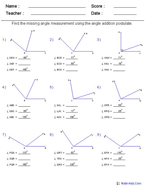 Geometry Angle Worksheets