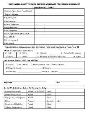 Fillable Online Nccde New Castle County Police Officer Applicant