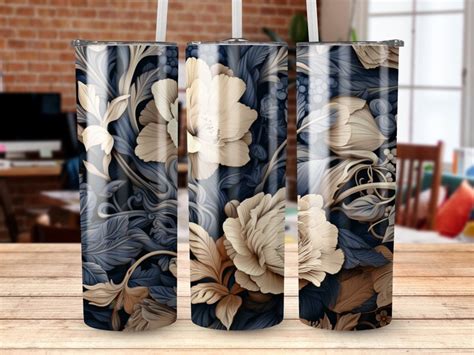 Tumbler Wrap Custom Tumbler Blue Jeans Denim Flower Pattern Tumbler