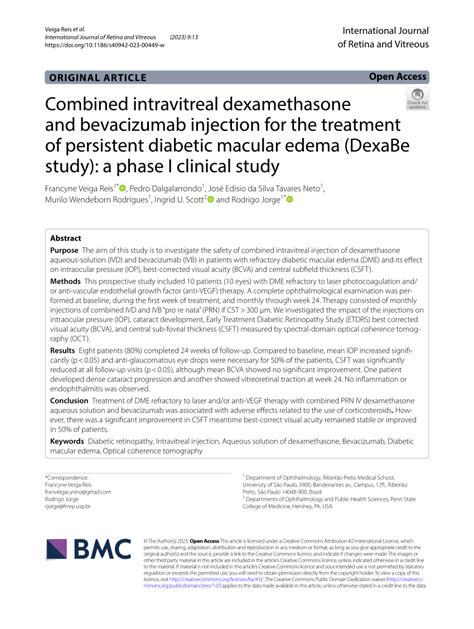 PDF Combined Intravitreal Dexamethasone And Bevacizumab Injection For