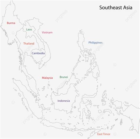 Outline Southeastern Asia Asian Cartography Contour Vector Asian