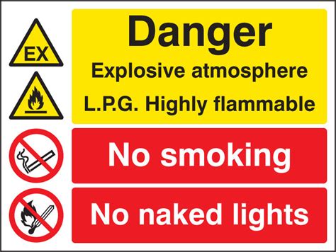 Explosive Atmosphere Lpg Highly Flammable No Smoking Naked Light Sign