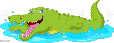 Cartoon Cute Crocodile Swimming向量圖形及更多短吻鱷圖片 短吻鱷 全景 動物 Istock