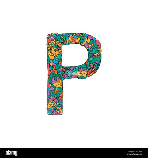 Colorful Floral Ornamental Alphabet, Initial Letter P Font. Vector ...