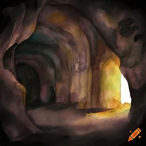 Watercolor Painting Of A Dark Medieval Cave On Craiyon