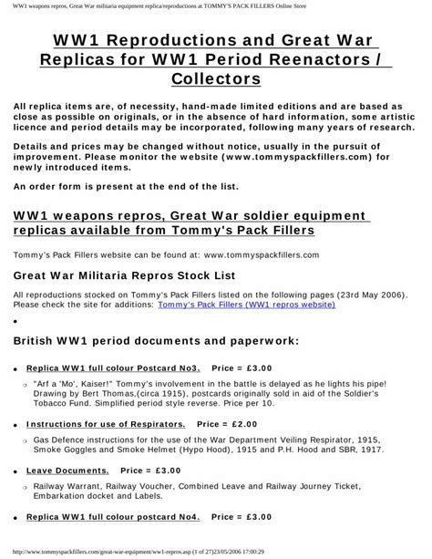 Pdf Ww Reproductions And Great War Replicas For Ww