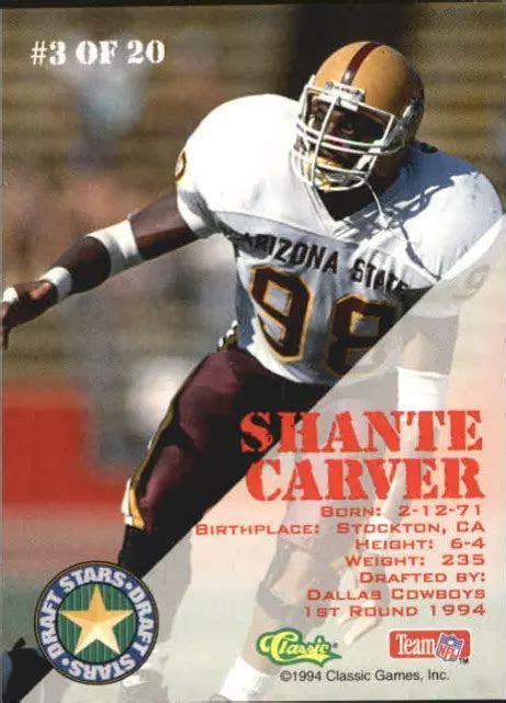 1994 Classic Draft Stars Dallas Cowboys Football Card 3 Shante Carver