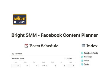 Facebook Content Planner - Bright SMM Template | Notion Marketplace